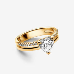 Heart-Shaped Cubic Zirconia Ring in 925 Sterling Silver – Pavé Band Design