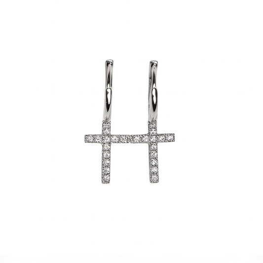 Moissanite Cross Drop Huggie Earrings in 925 Sterling Silver