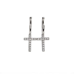 Moissanite Cross Drop Huggie Earrings in 925 Sterling Silver