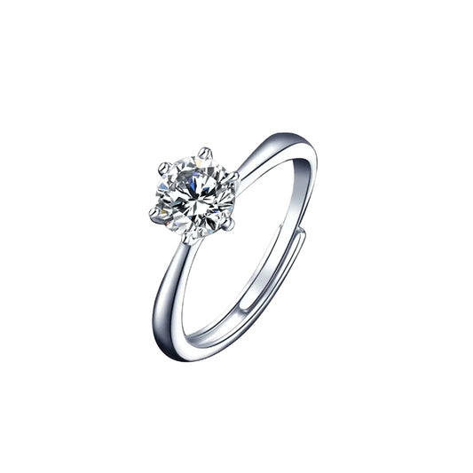 Serene Spark Ring - 1CT Simulated Diamond in Polished Pure Silver