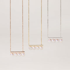 Horizontal Bar Pendant in 18K White Gold featuring Pearl and Diamonds