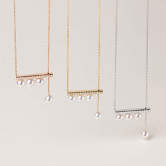 Horizontal Bar Pendant in 18K White Gold featuring Pearl and Diamonds