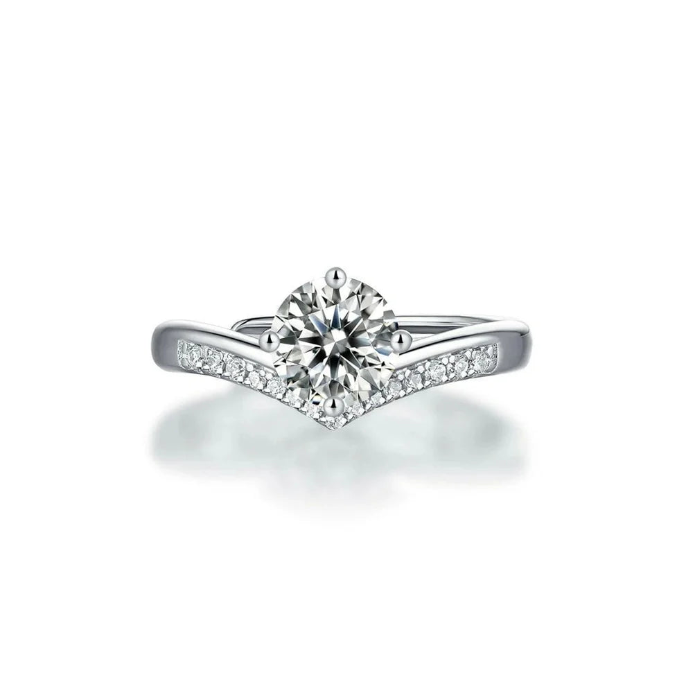 Timeless Chevron Ring - 1CT Moissanite in Polished Silver