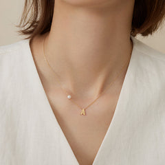 Bespoke Letter Charm Necklace – Handpicked Ocean-Lustre Pearl & 18K Gold
