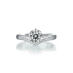 Timeless Chevron Ring - 1CT Moissanite in Polished Silver