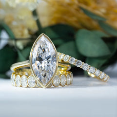 Radiant Marquise Cut Bridal Ring Duo – 1 Carat+ Lab Diamond,  (F+, VS+, Ideal Cut)