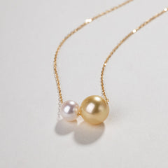Twin Saltwater Pearl Minimalist Design 18K Necklace