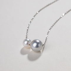 Twin Saltwater Pearl Minimalist Design 18K Necklace