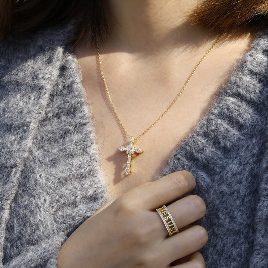 Byzantine Faith Cross Pendant Necklace – Inspired by Psalm 46:1