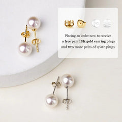 Minimalist Dome Stud Earrings with Japanese Saltwater Pearl & 18K Gold Finish