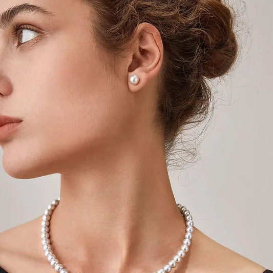Minimalist Dome Stud Earrings with Japanese Saltwater Pearl & 18K Gold Finish