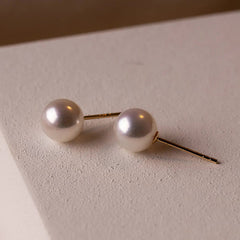 Minimalist Dome Stud Earrings with Japanese Saltwater Pearl & 18K Gold Finish