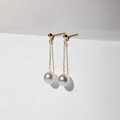Long-Line Stud Earrings in 18K Gold with Ocean-Lustre Pearl