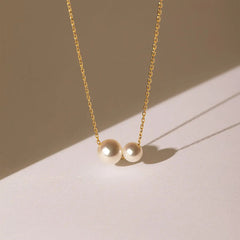 Twin Saltwater Pearl Minimalist Design 18K Necklace