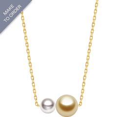 Twin Saltwater Pearl Minimalist Design 18K Necklace