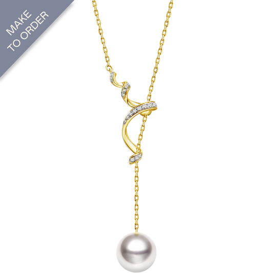 Golden Y-Line Pendant with Sea-Origin Pearl and Diamond Detailing