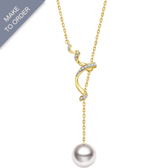 Golden Y-Line Pendant with Sea-Origin Pearl and Diamond Detailing