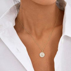 Custom Letter Charm Necklace Featuring Mother-of-Pearl Accent