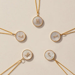 Custom Letter Charm Necklace Featuring Mother-of-Pearl Accent