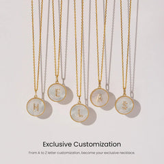 Custom Letter Charm Necklace Featuring Mother-of-Pearl Accent