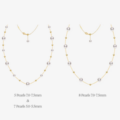 Gold Bead and Pearl Station Necklace in Fine 18K Gold