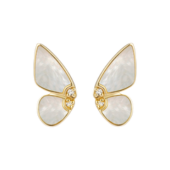 Butterfly Silhouette Stud Earrings in 18K Gold with Iridescent Shell and Diamond Accents