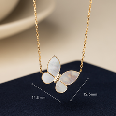 Full Butterfly Pendant Necklace in 18K Gold with Pearlescent Inlay and Diamonds