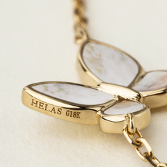 Full Butterfly Pendant Necklace in 18K Gold with Pearlescent Inlay and Diamonds