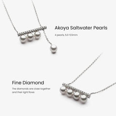 Horizontal Bar Pendant in 18K White Gold featuring Pearl and Diamonds