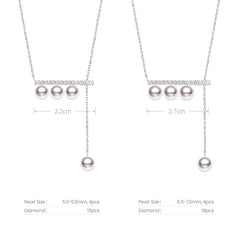 Horizontal Bar Pendant in 18K White Gold featuring Pearl and Diamonds
