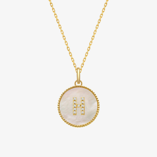 Custom Letter Charm Necklace Featuring Mother-of-Pearl Accent
