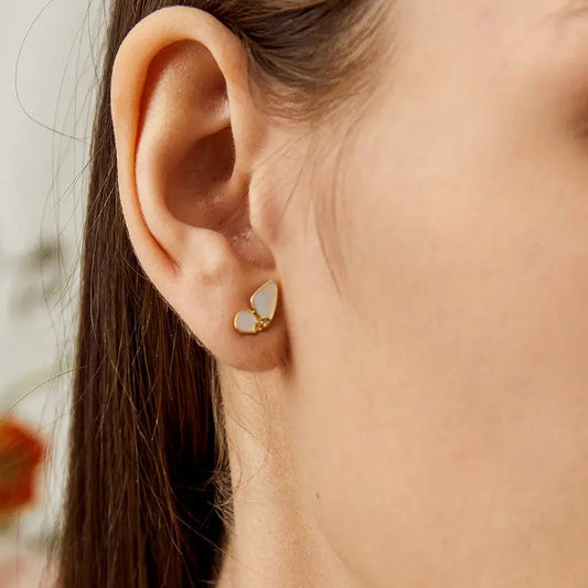 Butterfly Silhouette Stud Earrings in 18K Gold with Iridescent Shell and Diamond Accents