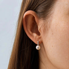 Ocean-Lustre Pearl & Diamond Semibreve Earrings in Fine White Gold