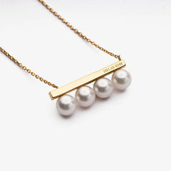 Minimalist Bar Necklace, 18K Yellow Gold & Ocean-Lustre Pearl Accent