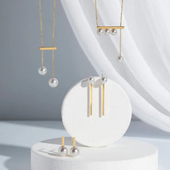 Minimalist Bar Necklace, 18K Yellow Gold & Ocean-Lustre Pearl Accent