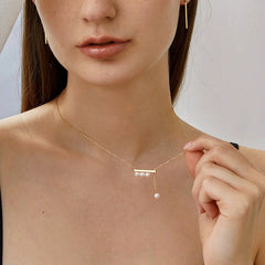 Minimalist Bar Necklace, 18K Yellow Gold & Ocean-Lustre Pearl Accent