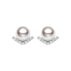 Chevron Diamond Post Earrings in 18K White Gold with Ocean-Lustre Pearl