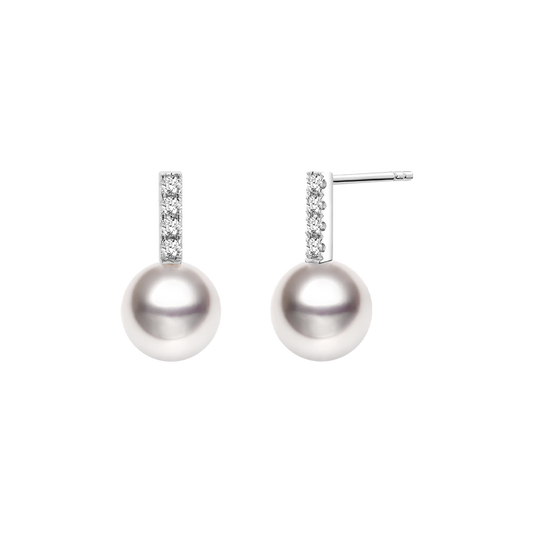 Ocean-Lustre Pearl & Diamond Semibreve Earrings in Fine White Gold