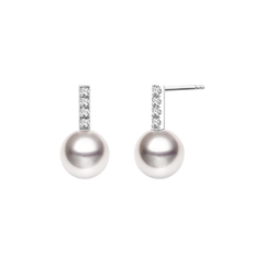 Ocean-Lustre Pearl & Diamond Semibreve Earrings in Fine White Gold