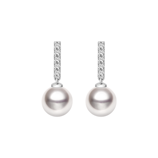 Ocean-Lustre Pearl & Diamond Semibreve Earrings in Fine White Gold