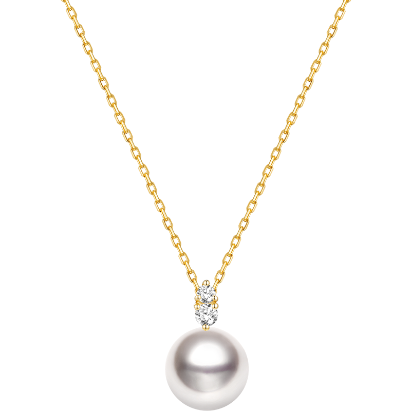 Twin Diamond Pendant Featuring Ocean-Lustre Pearl in 18K Gold