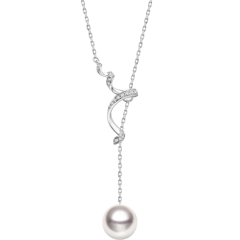 Golden Y-Line Pendant with Sea-Origin Pearl and Diamond Detailing