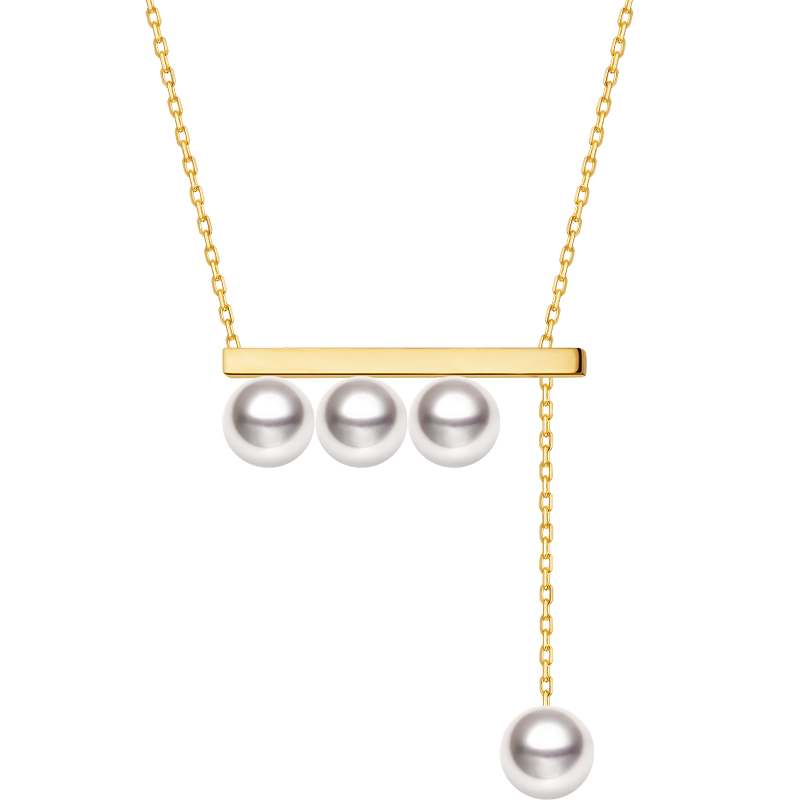 Minimalist Bar Necklace, 18K Yellow Gold & Ocean-Lustre Pearl Accent