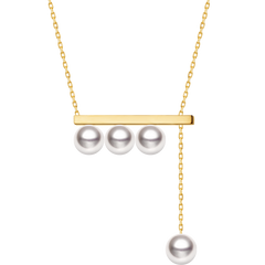 Minimalist Bar Necklace, 18K Yellow Gold & Ocean-Lustre Pearl Accent