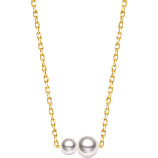 Twin Saltwater Pearl Minimalist Design 18K Necklace