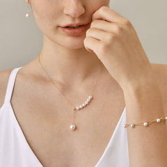 Fine Gold Necklace Featuring Asymmetrical Arrangement of Ocean Pearls