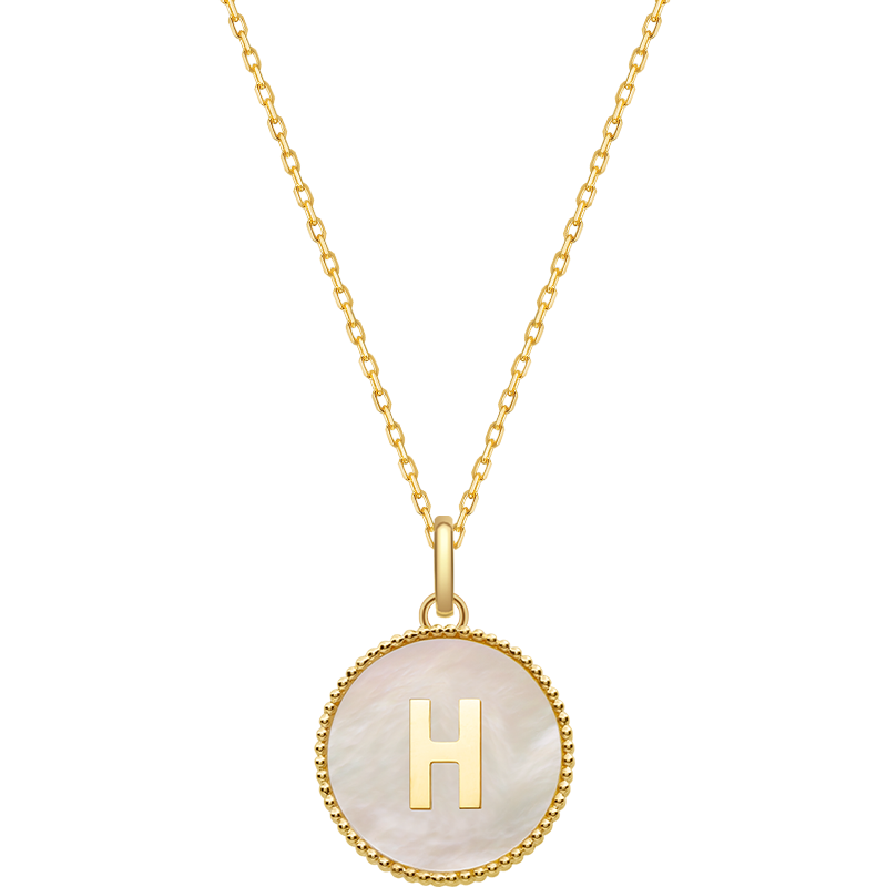 Custom Letter Charm Necklace Featuring Mother-of-Pearl Accent