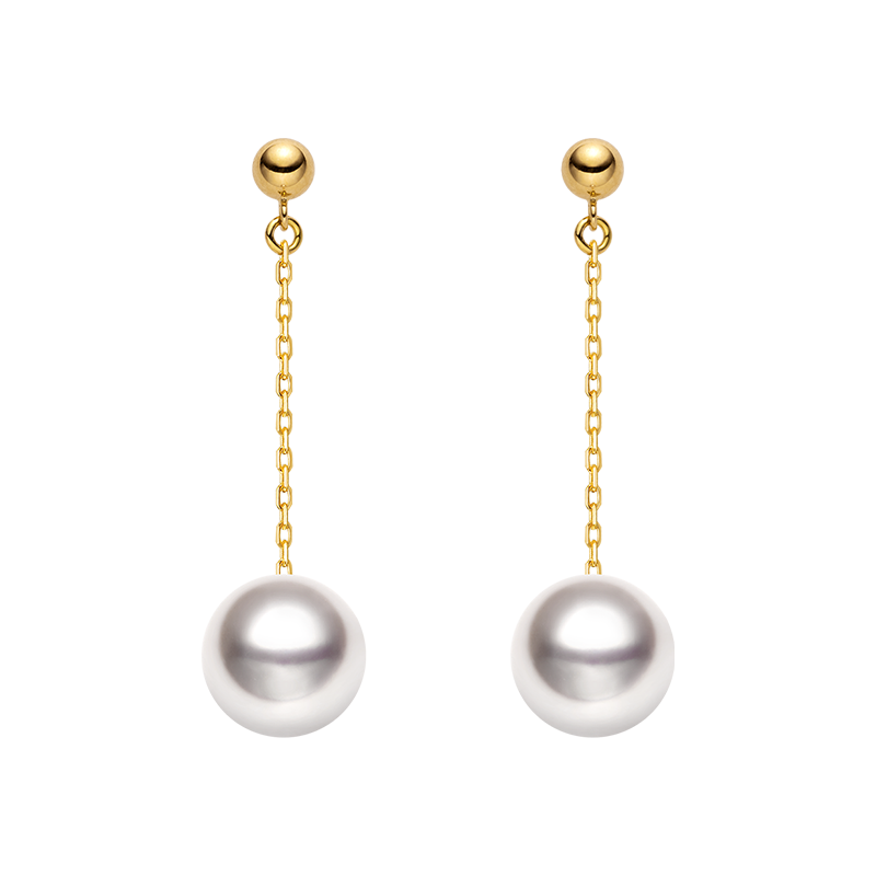 Long-Line Stud Earrings in 18K Gold with Ocean-Lustre Pearl