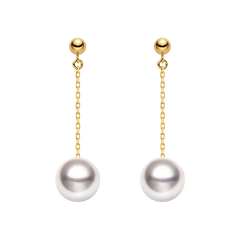 Long-Line Stud Earrings in 18K Gold with Ocean-Lustre Pearl