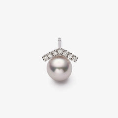 Chevron Diamond Post Earrings in 18K White Gold with Ocean-Lustre Pearl